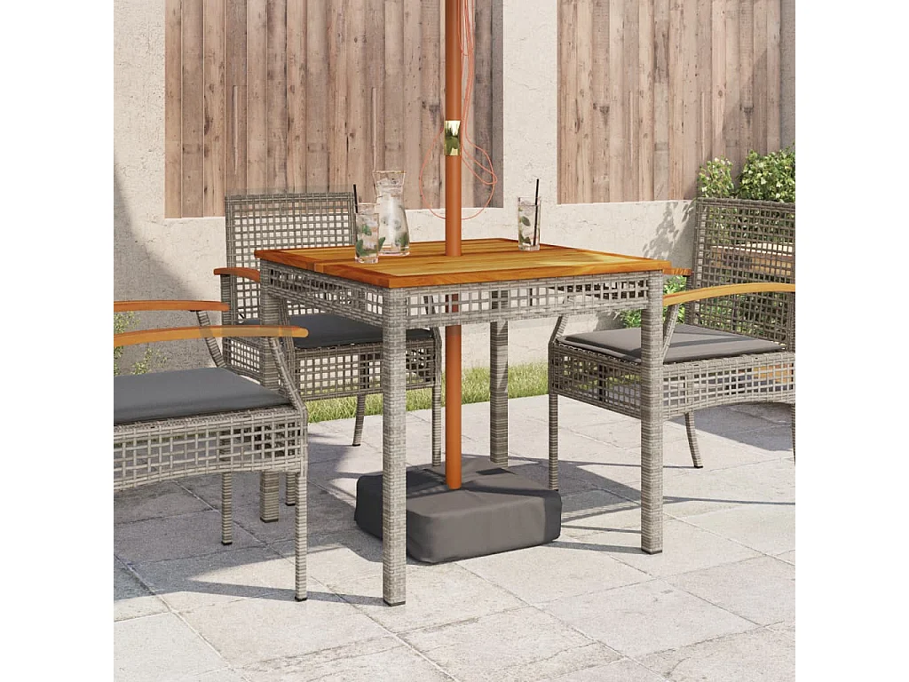 Mesa de jardín ratán sintético madera acacia gris 80x80x75 cm ES344365