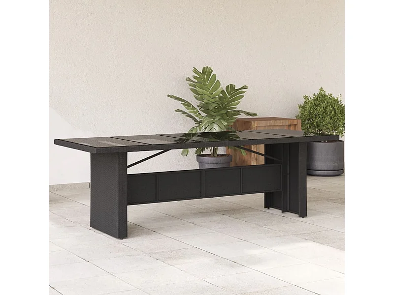 Table de jardin dessus en verre noir 240x90x75cm résine tressée FR542465