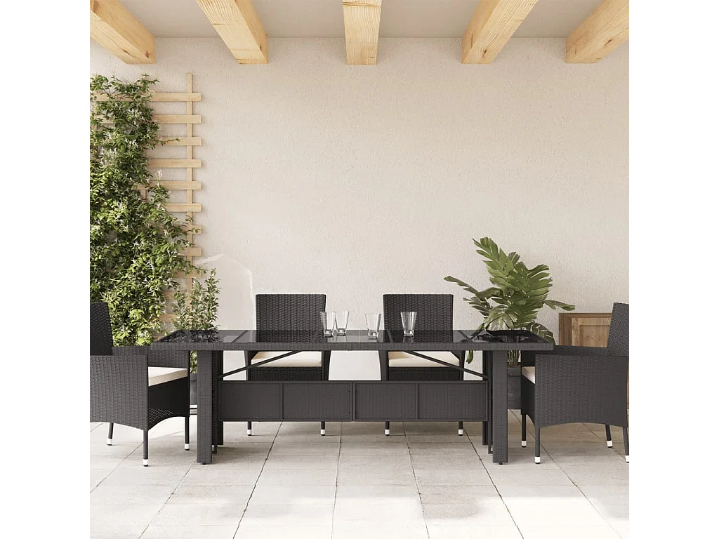 Table de jardin dessus en verre noir 240x90x75cm résine tressée FR542465