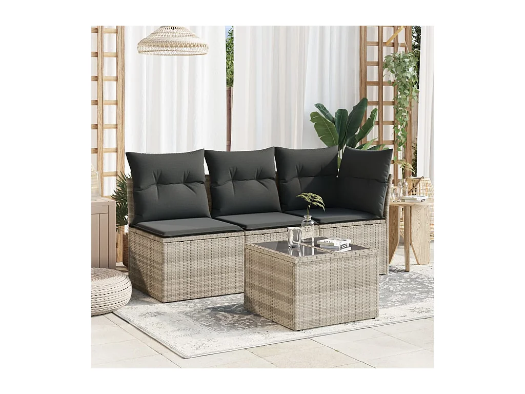 Table de jardin avec dessus en verre gris clair résine tressée FR927749
