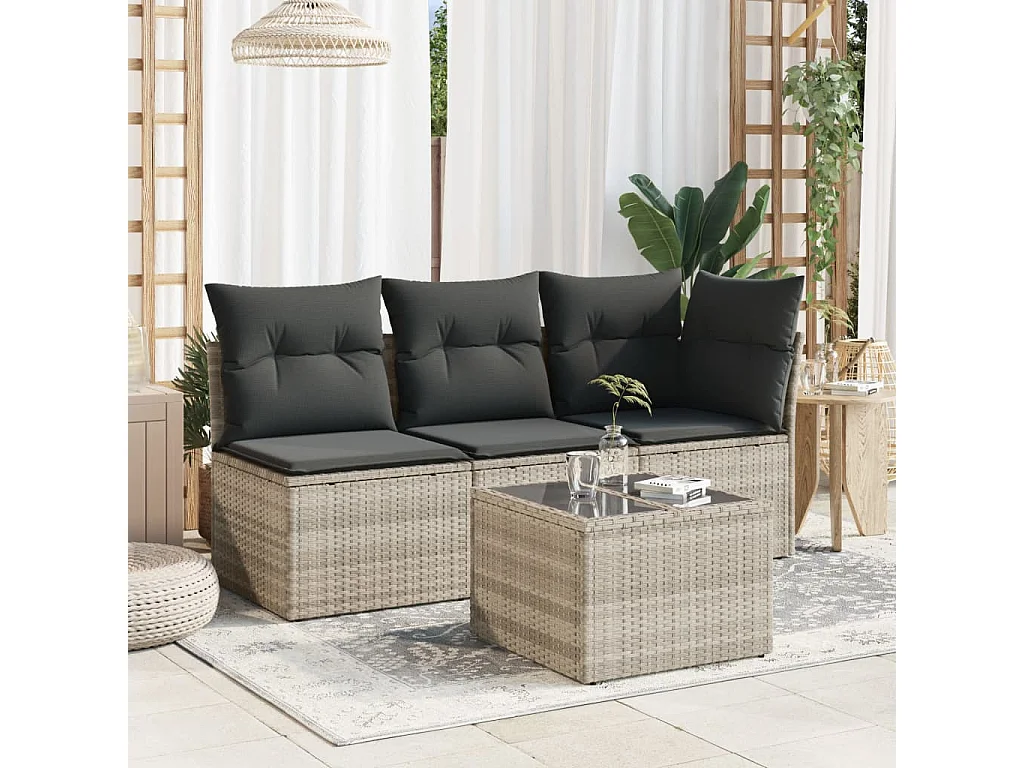 Table de jardin avec dessus en verre gris clair résine tressée FR927749