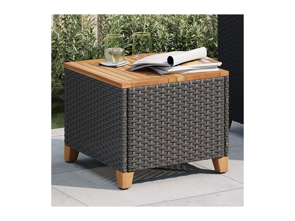 Table de jardin noir 45x45x37 cm résine tressée et bois acacia FR782299