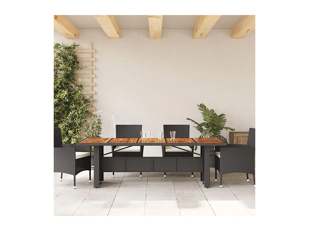 Table de jardin et dessus en bois d'acacia noir résine tressée FR939336