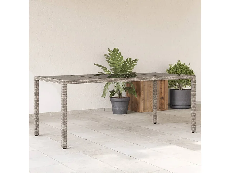 Tuintafel met glazen blad 190x90x75 cm poly rattan grijs BE553636
