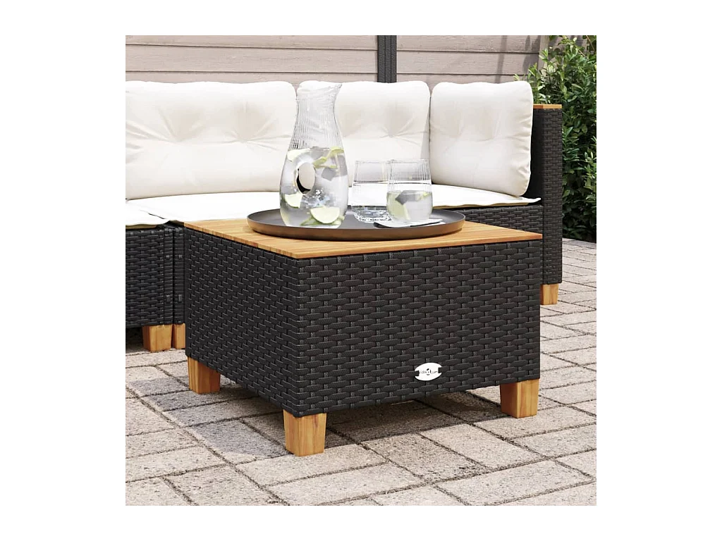 Table de jardin noir 55x55x36 cm résine tressée et bois acacia FR211543