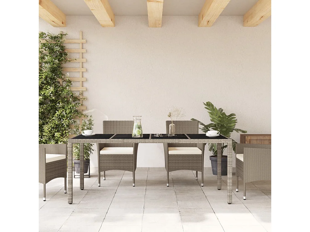 Mesa de jardín superficie de vidrio ratán PE gris 190x90x75 cm ES462429