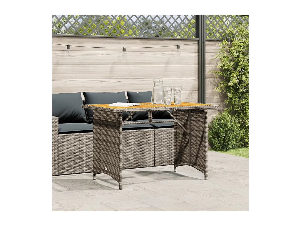 Table de jardin avec dessus en bois gris 110x68x70 cm rotin FR480402