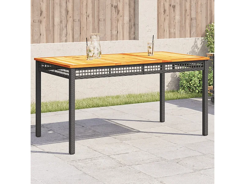 Mesa de jardín ratán sintético madera acacia negro 140x80x75 cm ES596313