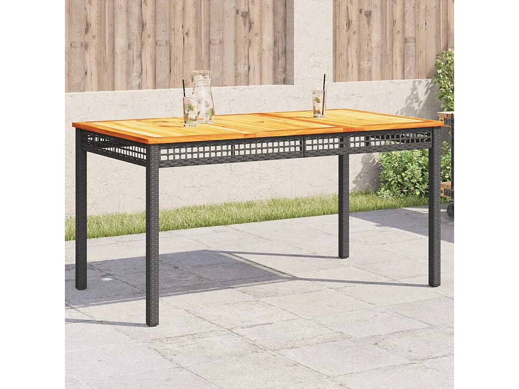 Table de jardin noir 140x80x75 cm résine tressée et bois acacia FR511505
