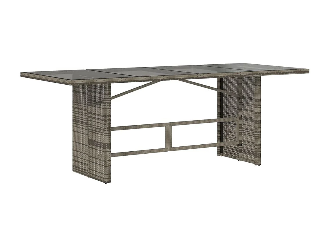 Table de jardin dessus en verre gris 190x80x74cm résine tressée FR268023