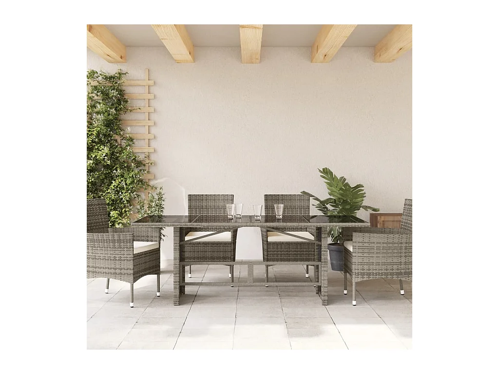 Table de jardin dessus en verre gris 190x80x74cm résine tressée FR268023