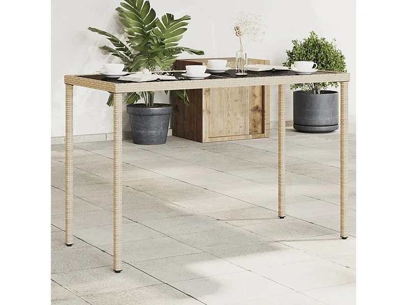 Mesa de jardim com tampo de vidro 115x54x74 cm vime PE bege PT294202