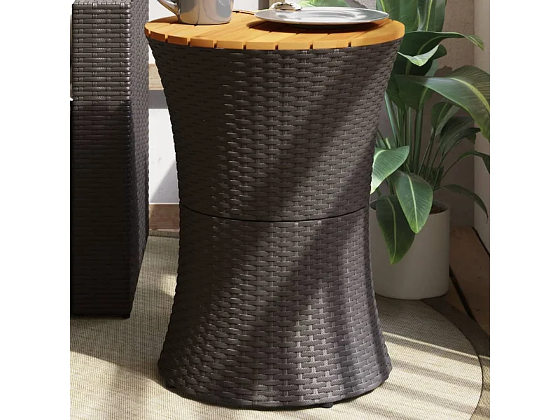 Mesa de jardín forma de tambor ratán sintético y madera negro ES505461