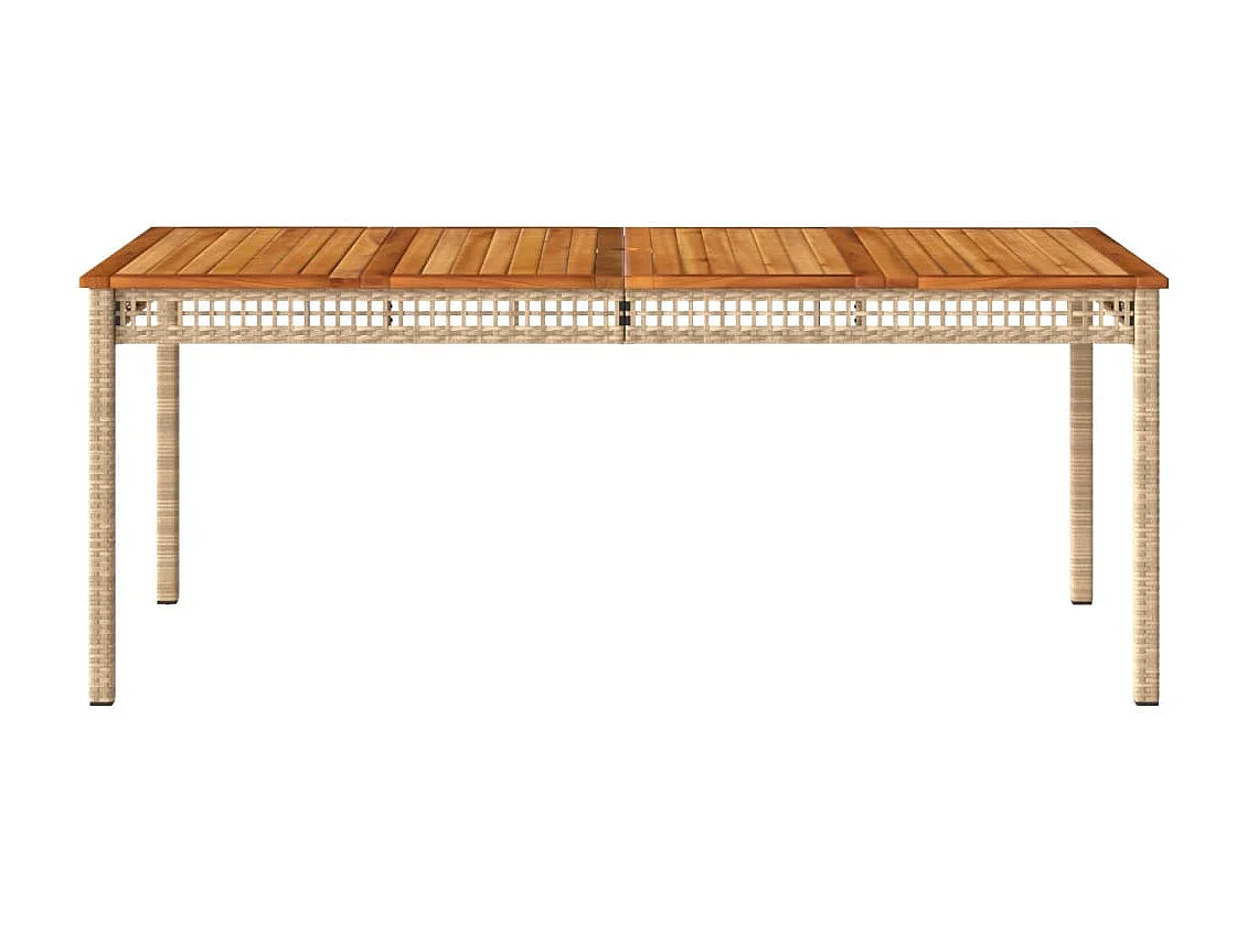 Table de jardin beige 180x90x75 cm résine tressée et acacia FR863518
