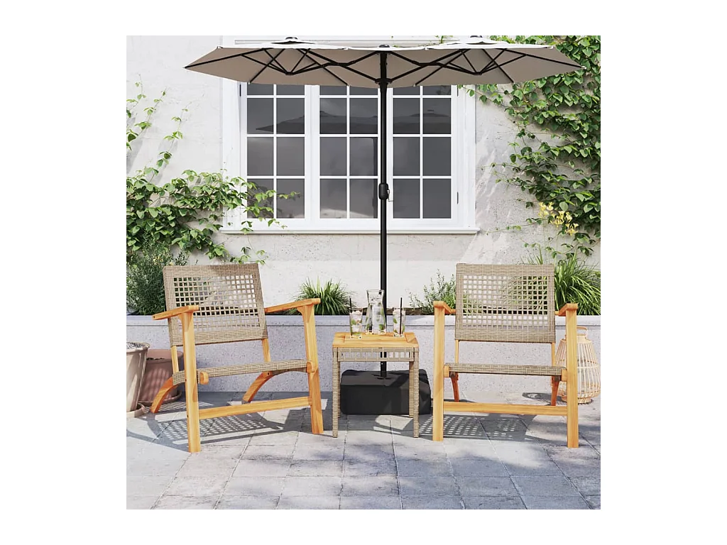 Table de jardin mélange beige 38x38x42 cm rotin et bois acacia FR104643