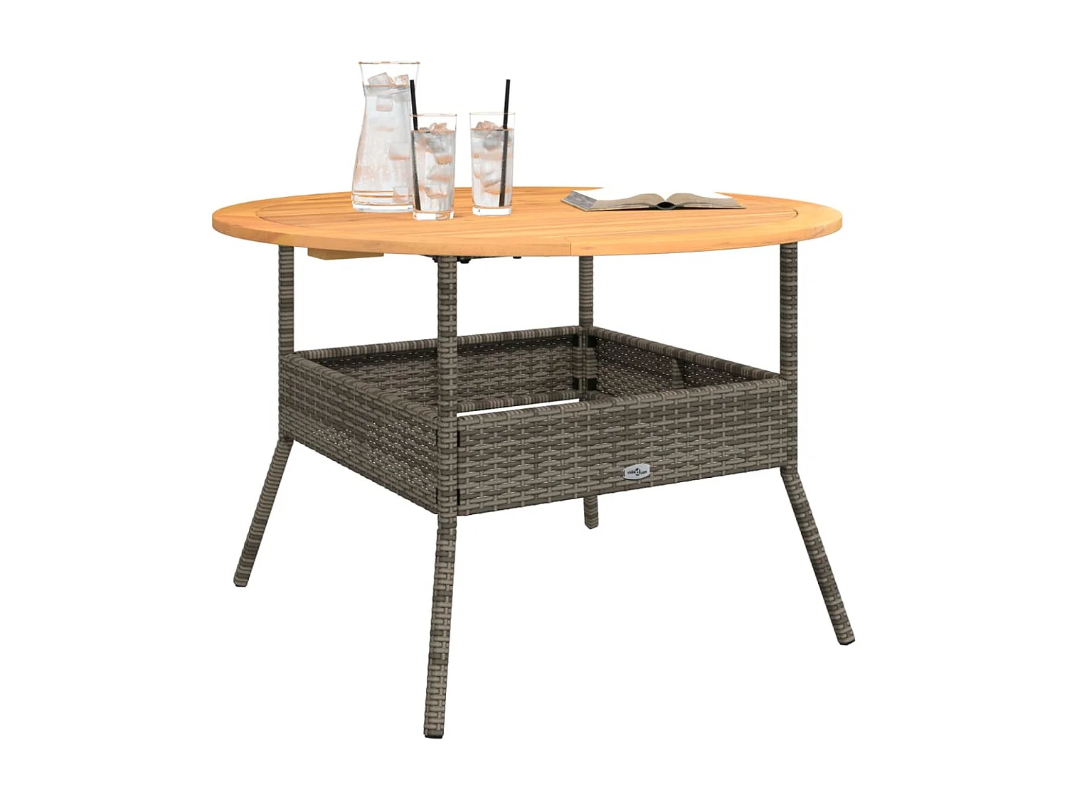 Tuintafel met acaciahouten blad Ø110x71 cm poly rattan grijs BE713013
