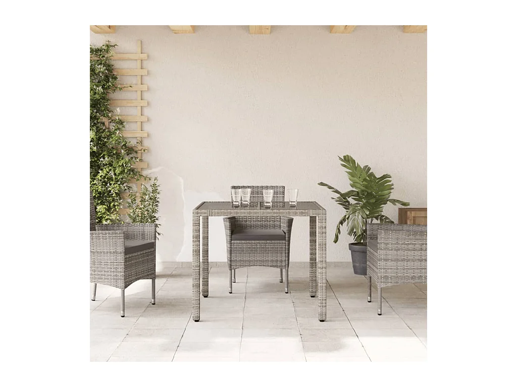 Table de jardin dessus en verre Gris 90x90x75 cm Résine tressée FR704186