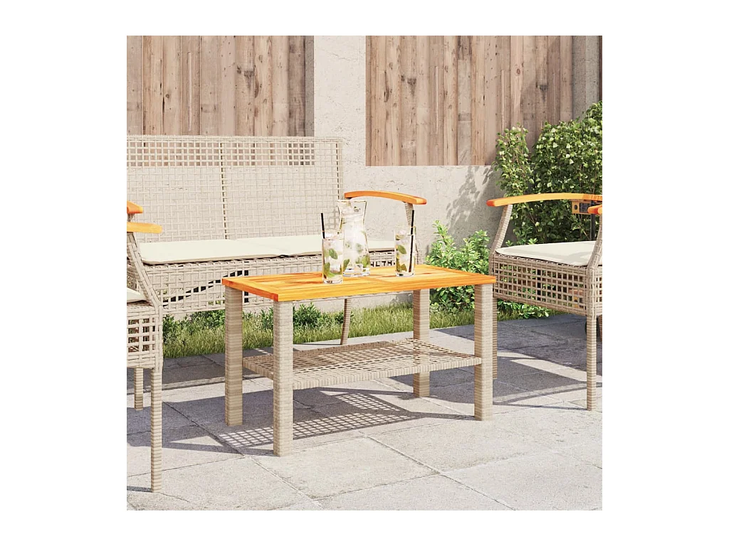 Table de jardin beige 70x38x42 cm résine tressée et bois acacia FR867452