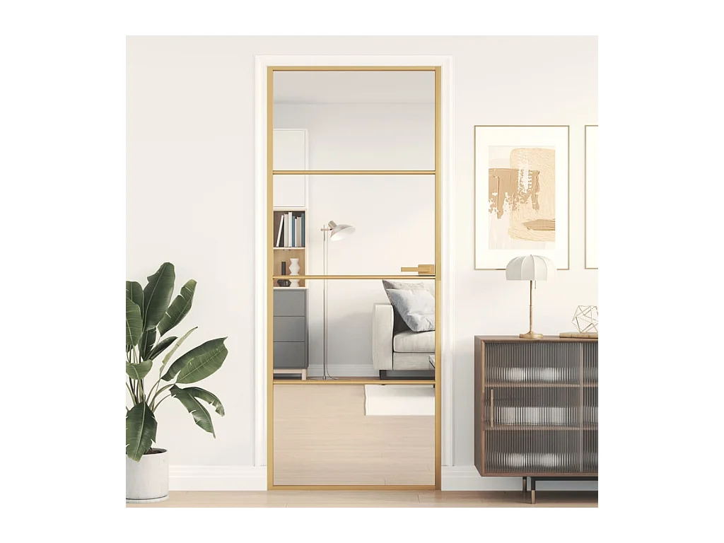 Puerta de interior dorada vidrio templado y aluminio 83x201,5cm ES393696