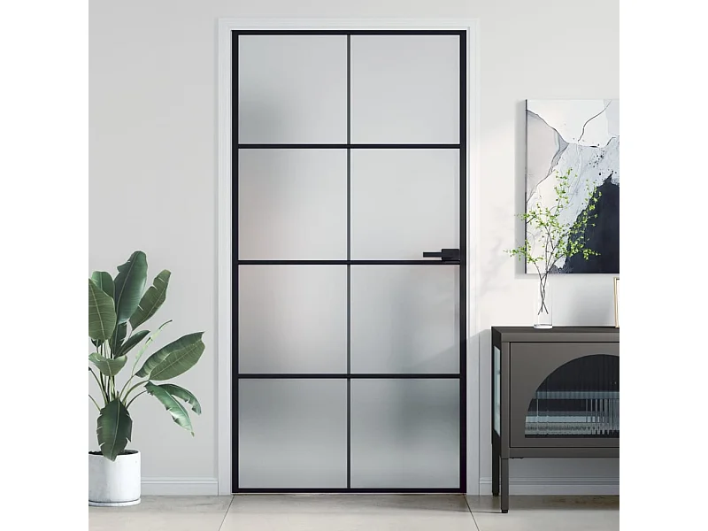Puerta interior delgada negra vidrio y aluminio 102,5x201,5 cm ES163103