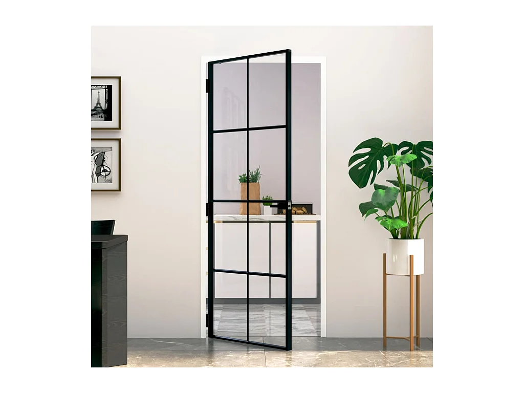 Porte d'intérieur Noir 83x201,5 cm Trempé verre aluminium fin FR294637