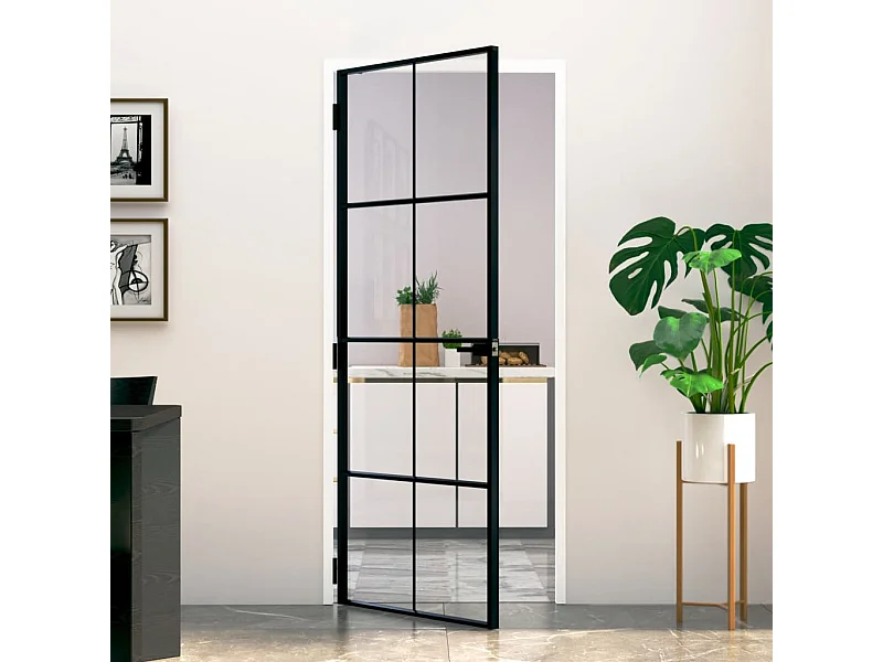 Porte d'intérieur Noir 83x201,5 cm Trempé verre aluminium fin FR294637