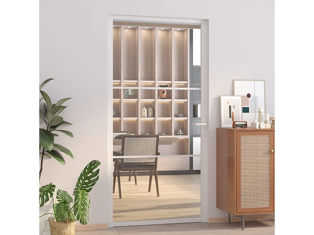 Porta de interior 102,5x201,5 cm vidro ESG e alumínio branco PT106677