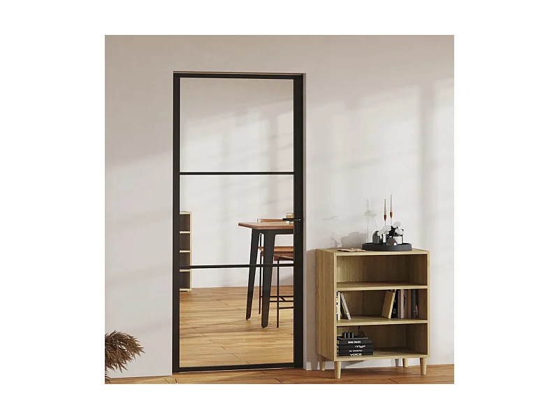 Puerta interior vidrio ESG y aluminio negro 93x201,5 cm ES856653