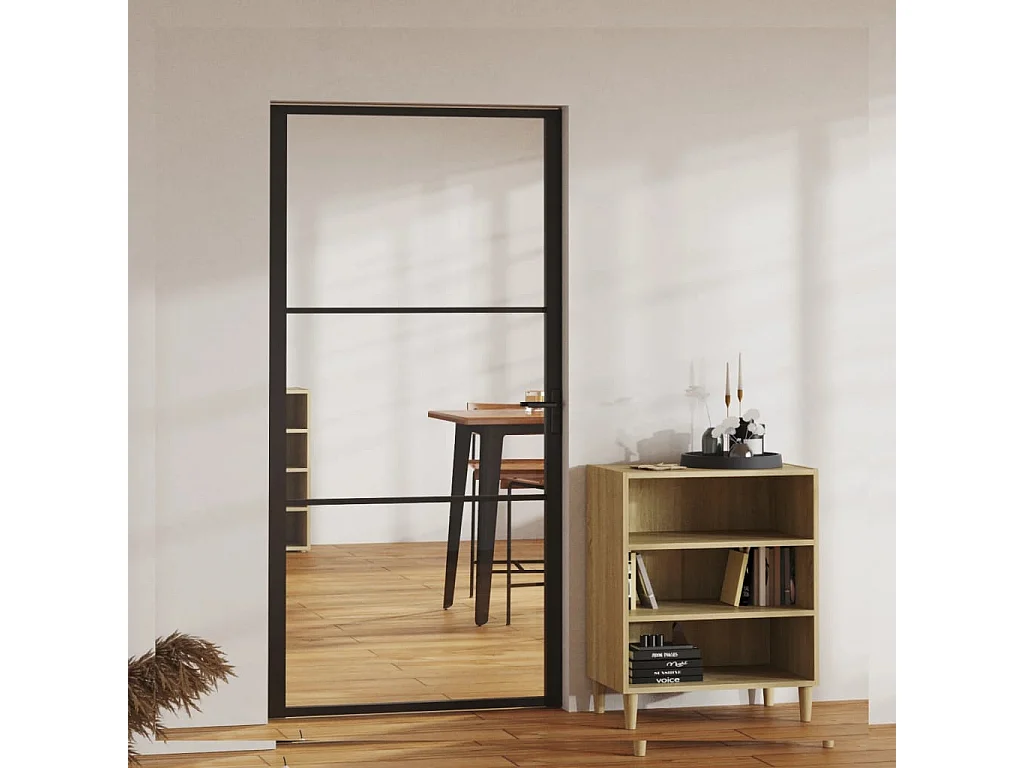 Porte intérieure Verre ESG et aluminium 102,5x201,5 cm Noir FR498008