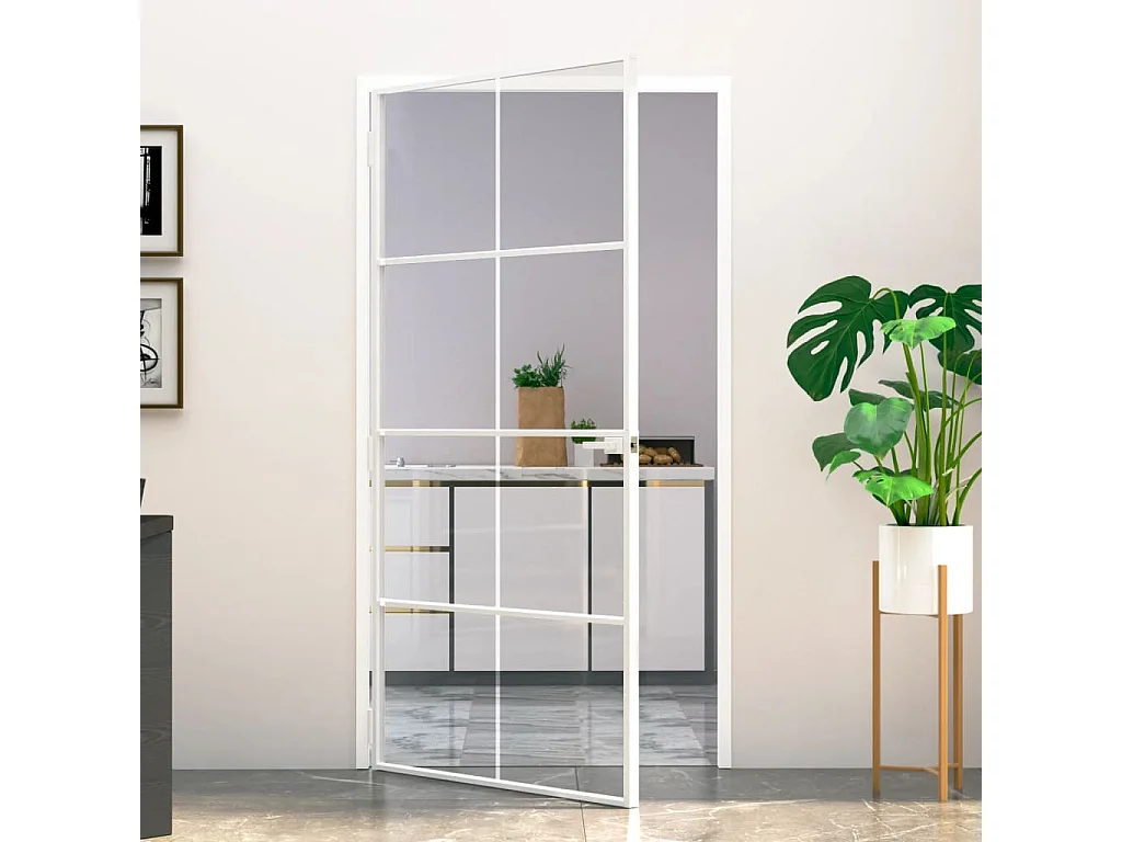 Puerta interior vidrio templado y aluminio blanco 102x201,5 cm ES103819