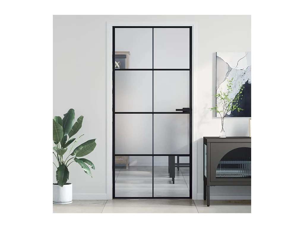 Porte intérieure mince noir 93x201,5 cm verre trempé aluminium FR869779