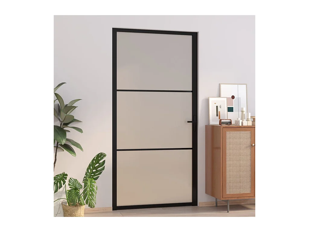 Binnendeur 102,5x201,5 cm matglas en aluminium zwart BE438055