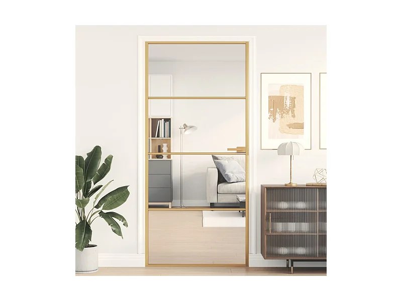 Porta interior 93x201,5 cm vidro temperado e alumínio dourado PT802168