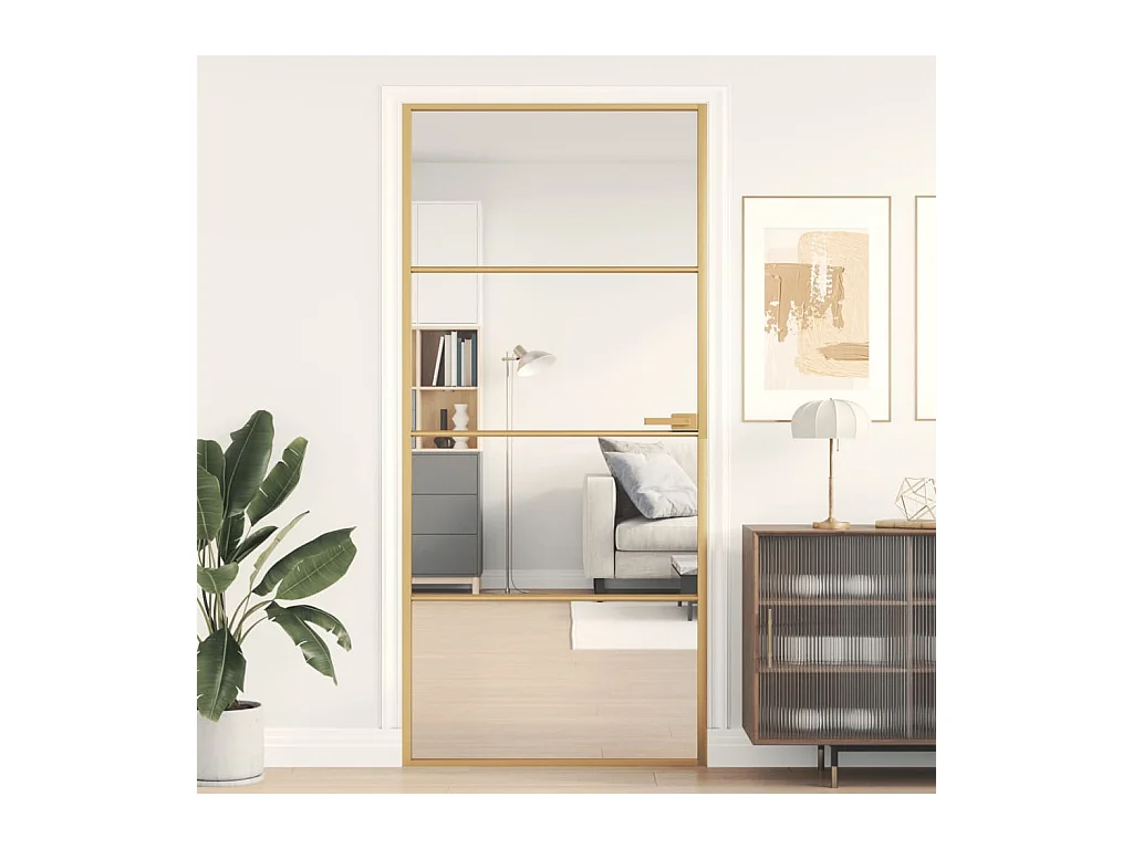 Porta interior 93x201,5 cm vidro temperado e alumínio dourado PT802168