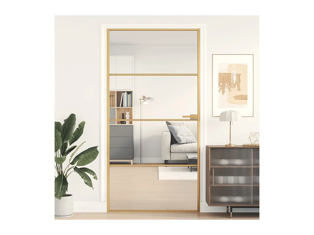 Binnendeur smal 102,5x201,5 cm gehard glas en aluminium goud BE970611