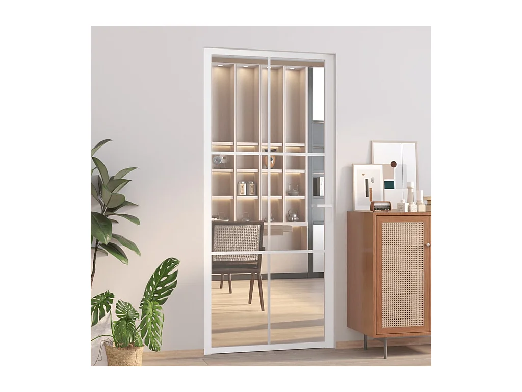 Porte intérieure 93x201,5 cm Blanc Verre ESG et aluminium FR666875