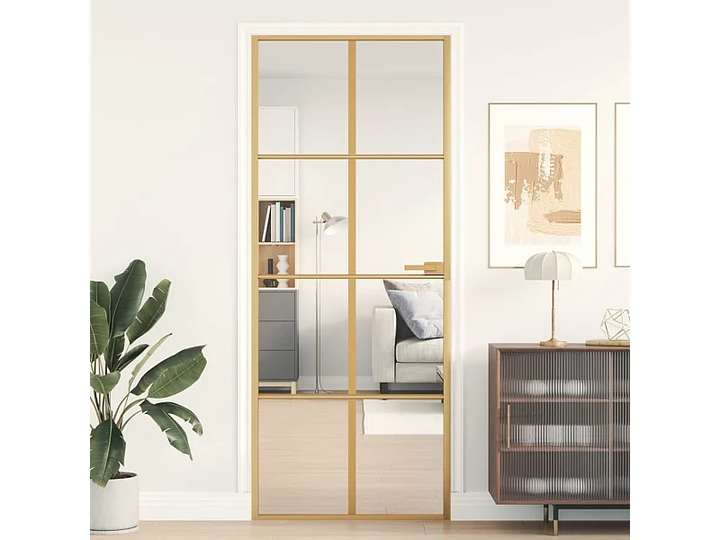 Puerta de interior dorada vidrio templado y aluminio 83x201,5cm ES370871