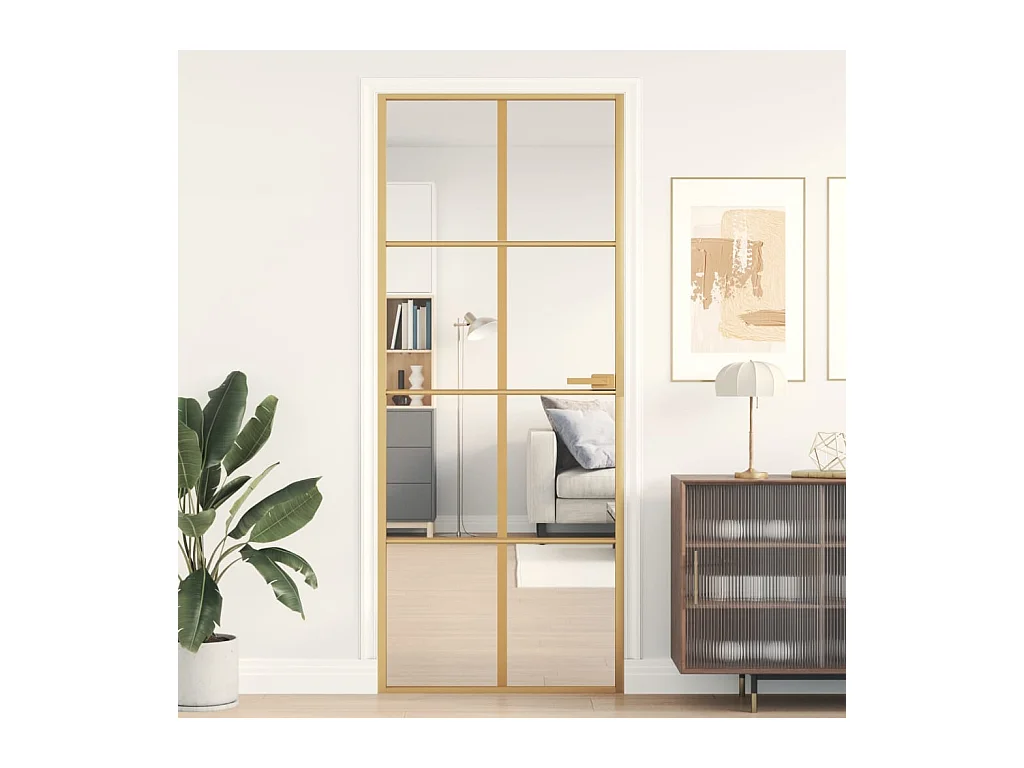 Puerta de interior dorada vidrio templado y aluminio 83x201,5cm ES370871
