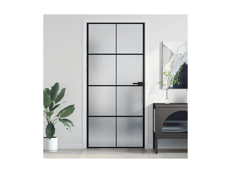 Porta interior 93x201,5 cm vidro temperado e alumínio preto PT332071