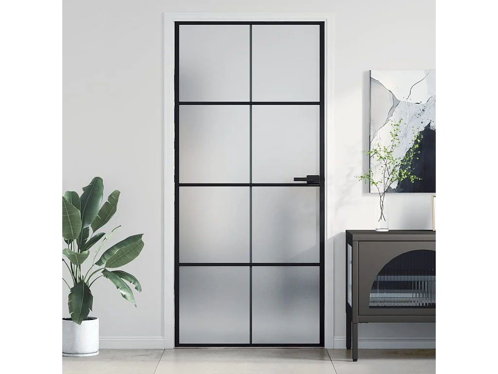 Puerta interior delgada negra vidrio y aluminio 93x201,5 cm ES223302