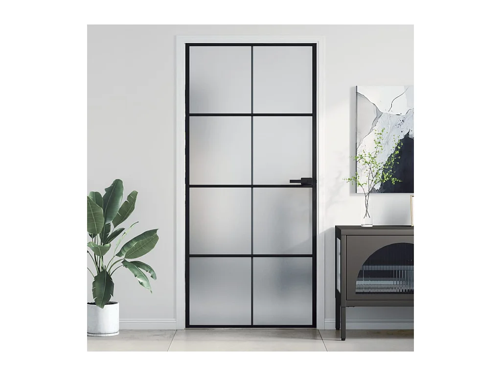 Porte intérieure mince noir 93x201,5 cm verre trempé aluminium FR717301