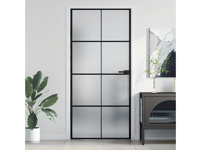 Porte intérieure mince noir 93x201,5 cm verre trempé aluminium FR717301