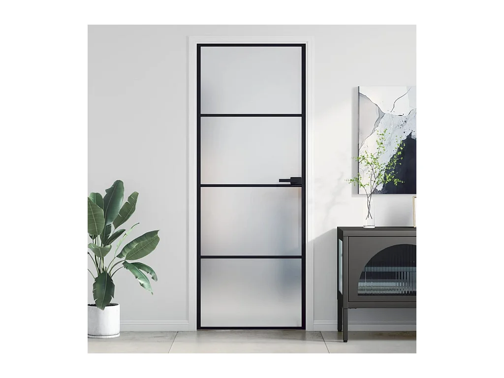 Porte intérieure mince noir 76x201,5 cm verre trempé aluminium FR195126