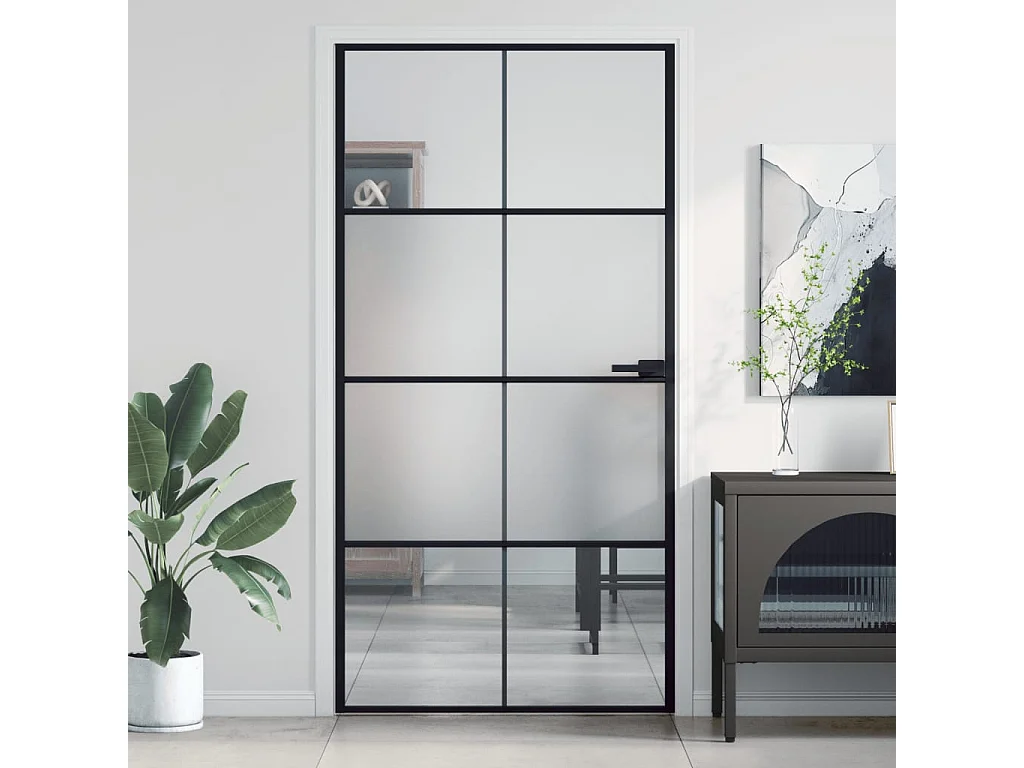 Porte intérieure mince noir verre trempé aluminium FR634670
