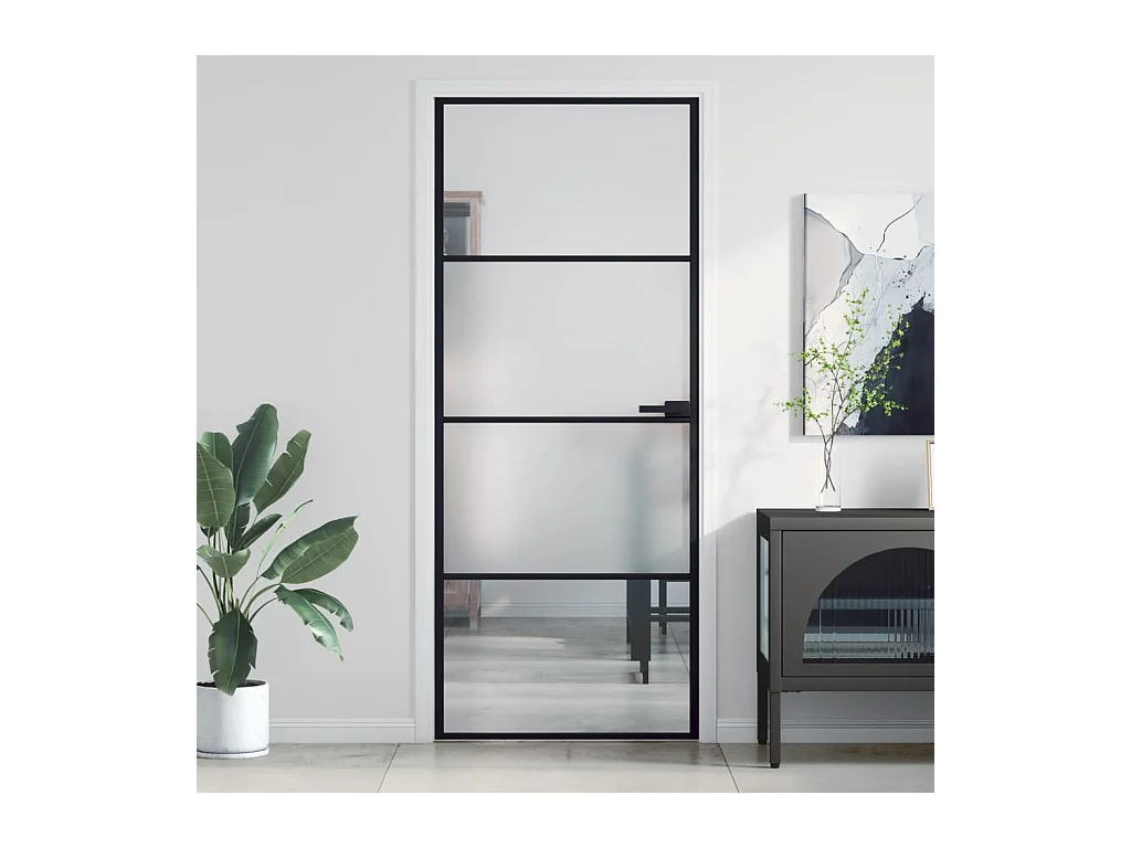 Porte intérieure mince noir 83x201,5 cm verre trempé aluminium FR918355