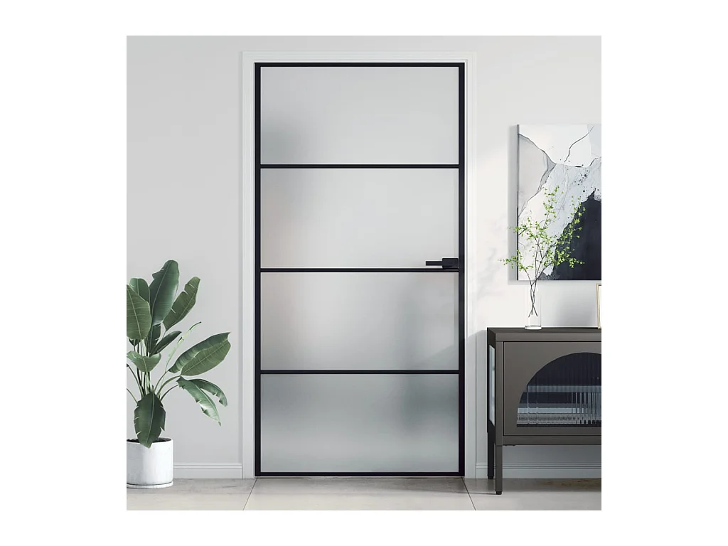 Binnendeur smal 102,5x201,5 cm gehard glas en aluminium zwart BE288743