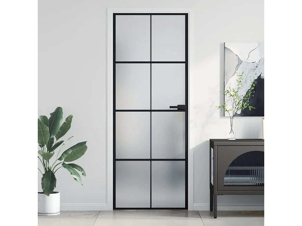 Porte intérieure mince noir 76x201,5 cm verre trempé aluminium FR337269