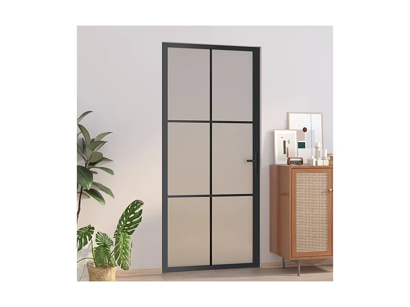Puerta interior de vidrio y aluminio negro mate 93x201,5 cm ES136386
