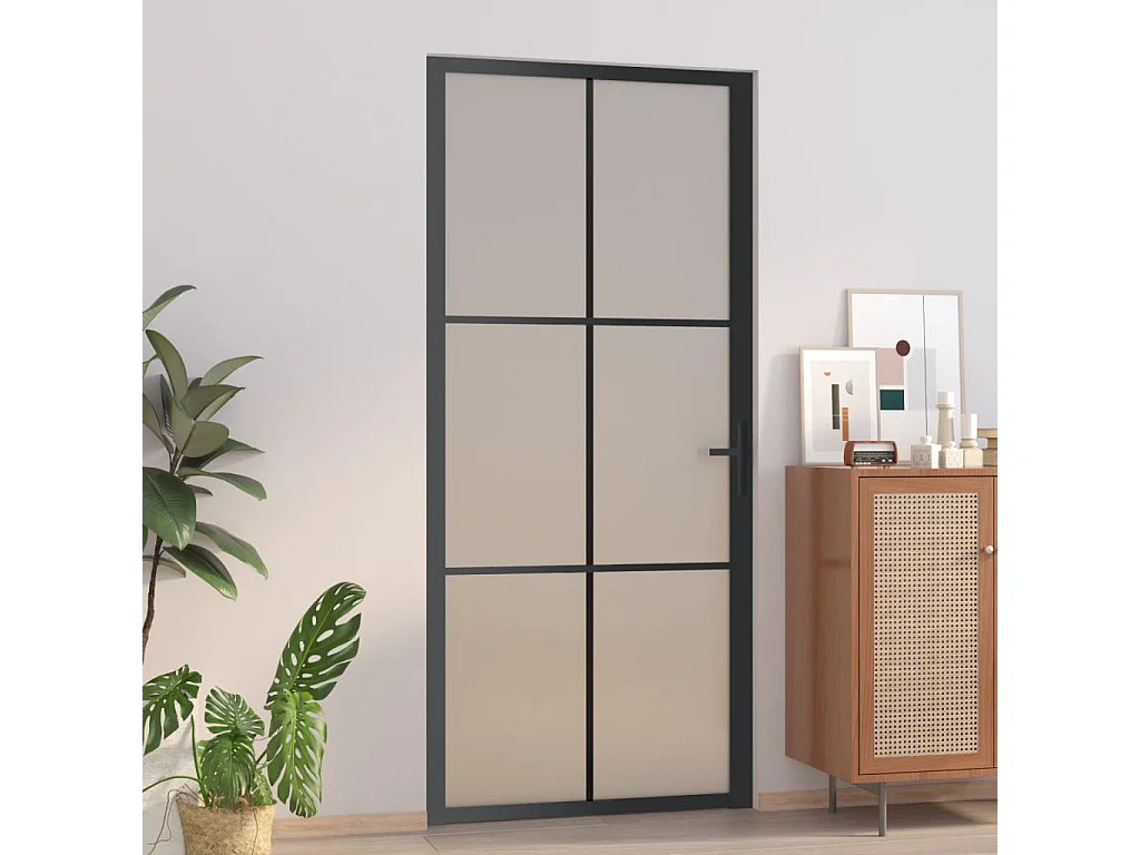 Porta interior 93x201,5 cm vidro fosco e alumínio preto PT836767