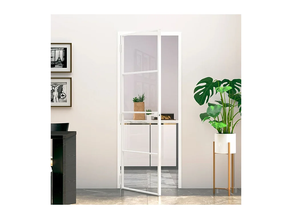 Porte d'intérieur Blanc 76x201,5 cm Trempé verre aluminium fin FR264101